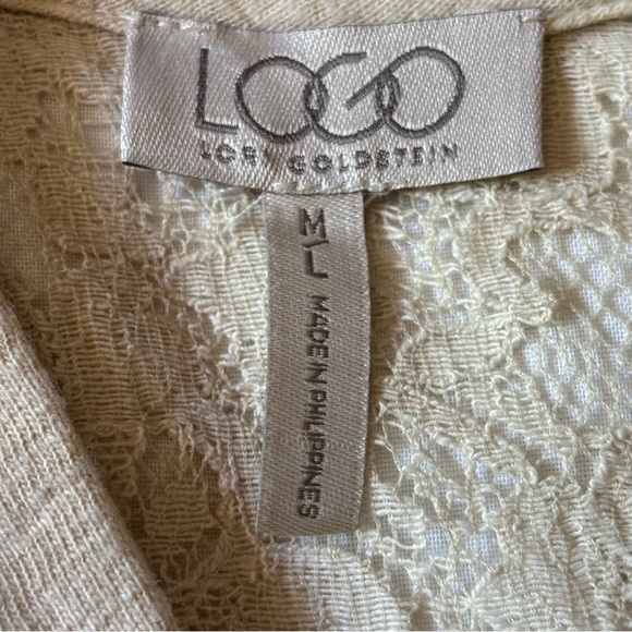 Logo By Lori Goldstein Laced Pockets Cotton Oversized Open Cardigan Sz M/L - Picture 5 of 7
